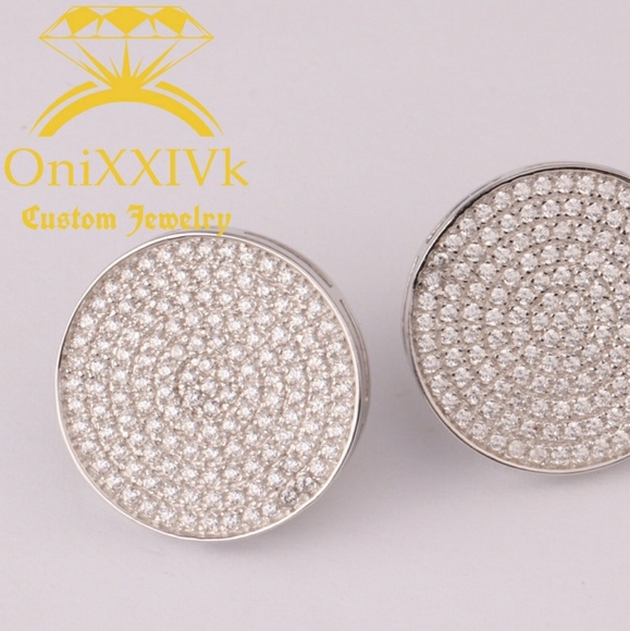 Iced Out Custom 925 Silver Circle Earrings - Picture 1 of 5